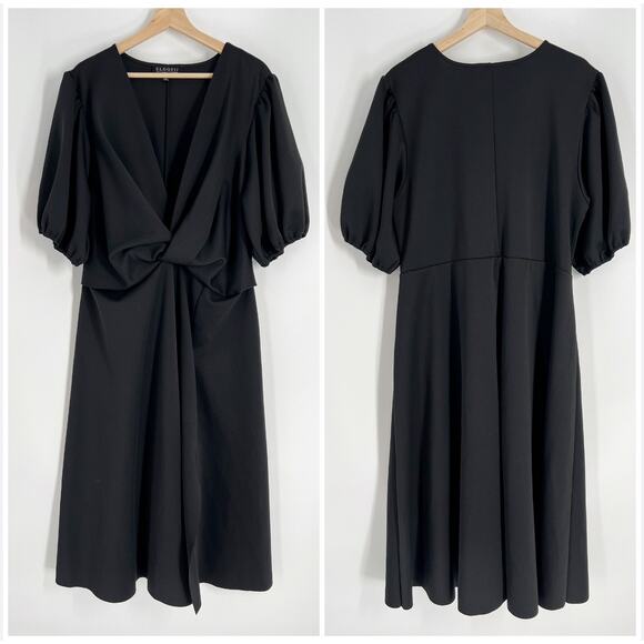 Eloquii Dresses & Skirts - Eloquii Knot Front Midi Dress Womens Plus Size 22 Black Short Puff Sleeve V-Neck